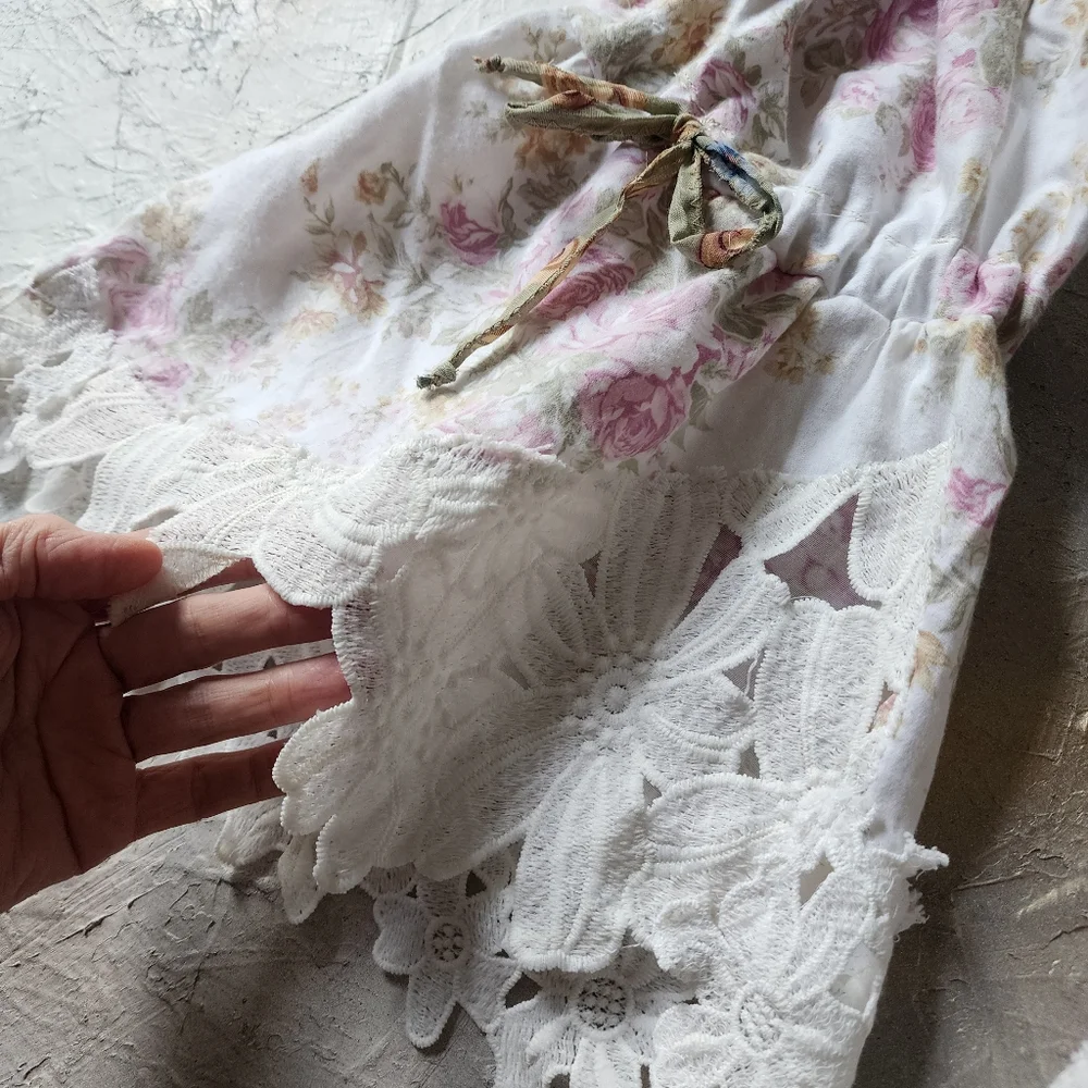 Victorian Shabby Bloomers Ruffle Pants Rose Print Like Boho Print Rose - Picture 12 of 17